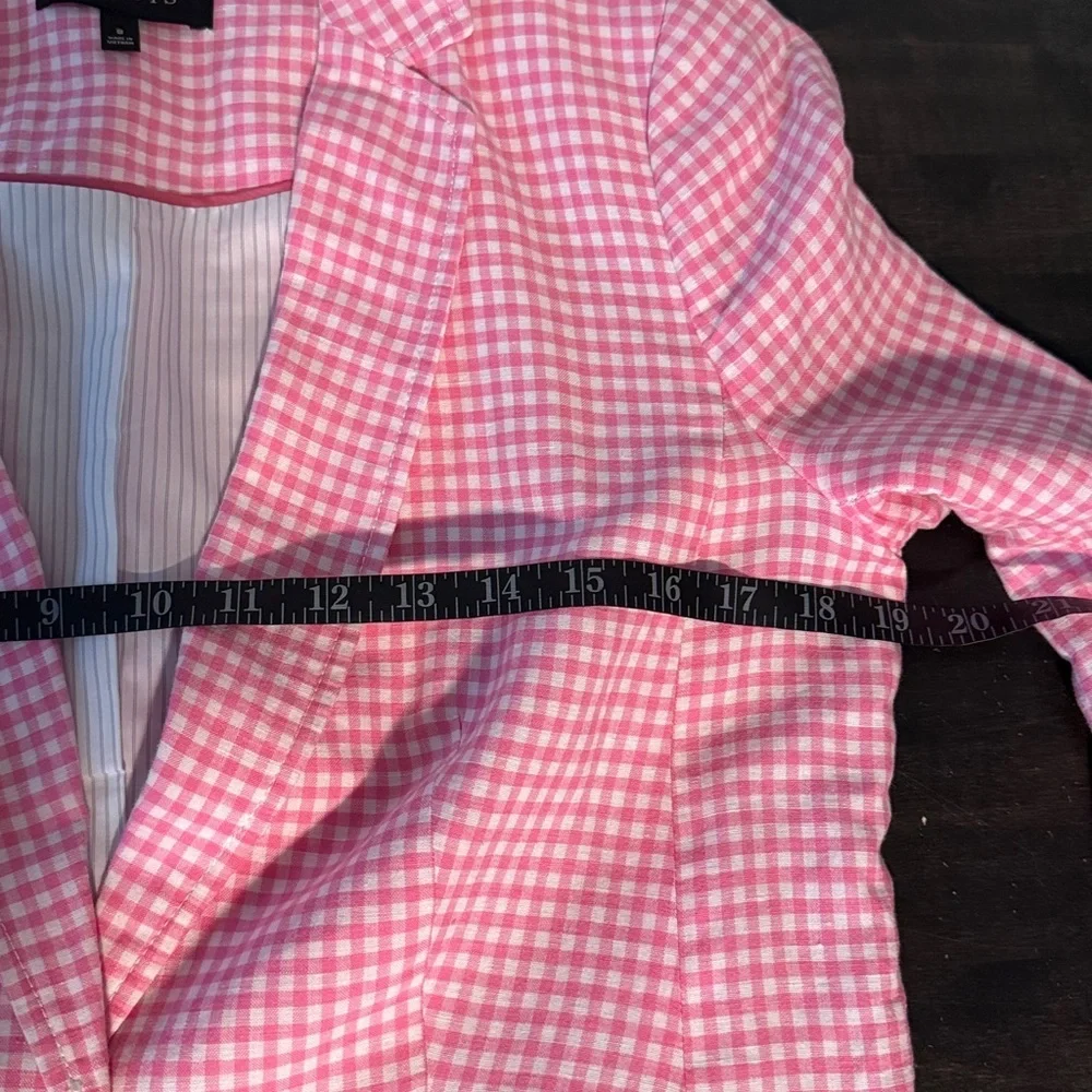 Talbots Pink Gingham Linen Single Button Blazer Size 8 Preppy Classic